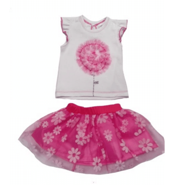 Set Of Flower Embroidered Shirt And Mesh For Girls